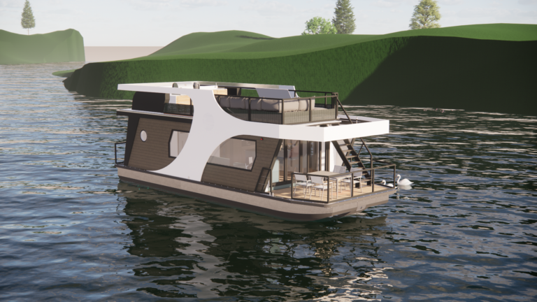 Torqeedo to provide electric propulsion system for Eichberger Schiffservice’s trial houseboat PonTOM Kingfisher rendering of the planned prototype vessel.