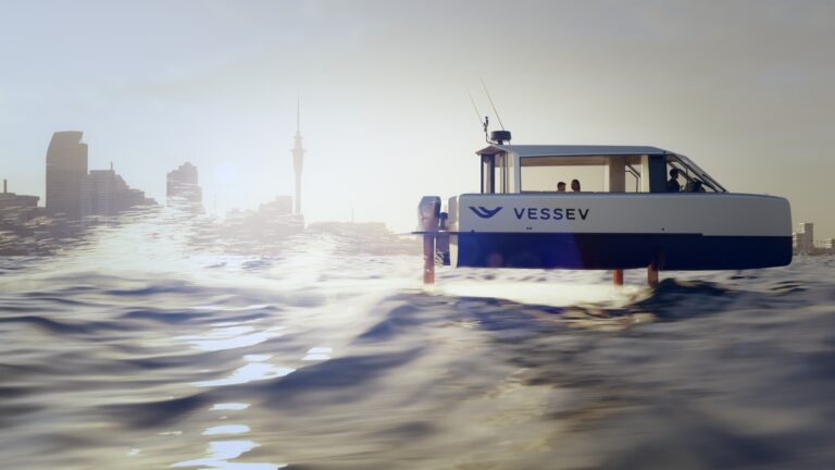 Vessev launches electric hydrofoiling passenger vessel The VS-9 cruises over the water.