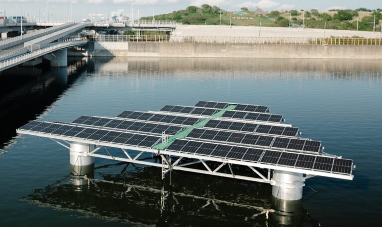 The image shows the exterior of SolarDuck's OFPV power plant.