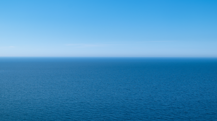 The image shows the open ocean and a blue sky.