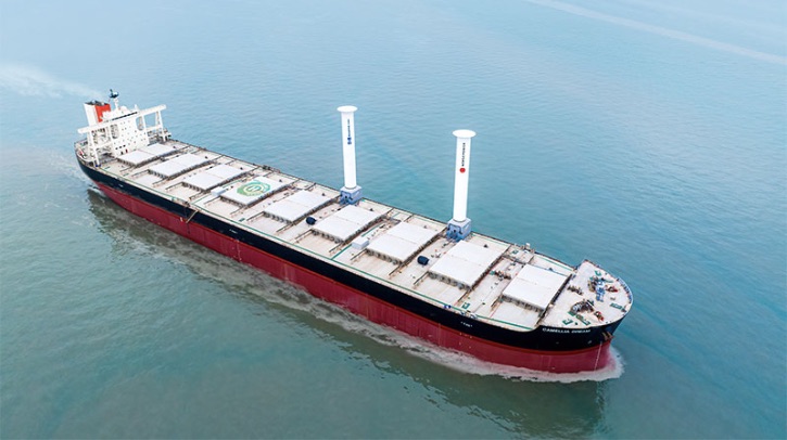 World’s first installation of rotor sails on a Capesize bulk carrier completed for Vale Mitsui O.S.K. Lines (MOL) and Vale International have retrofitted a 200,000-ton class bulk carrier with two 35m x 5m Norsepower Rotor Sails and marked its first call at Ponta da Madeira, Brazil. World's first installation of rotor sails on a capesize bulk carrier completed for Vale.