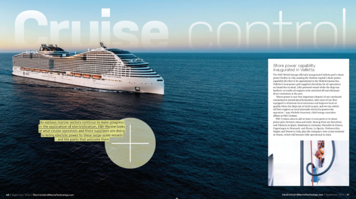 EXCLUSIVE FEATURE: How are large-scale cruise vessels making the switch to electric power? As various marine sectors continue to make progress in the application of electrification, E&H Marine looks at what cruise operators and their suppliers are doing to bring electric power to these large-scale vessels – and the ports that welcome them.