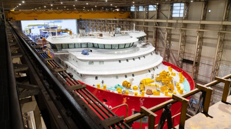 Nexans Electra cable layer launched at Ulstein Verft Nexans Electra cable layer launched at Ulstein Verft.