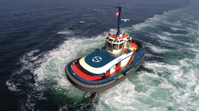 Cochin Shipyard to build four electric TRAnsverse tugs for Svitzer A Svitzer electric tug, with white, red and blue livery, in choppy waters.